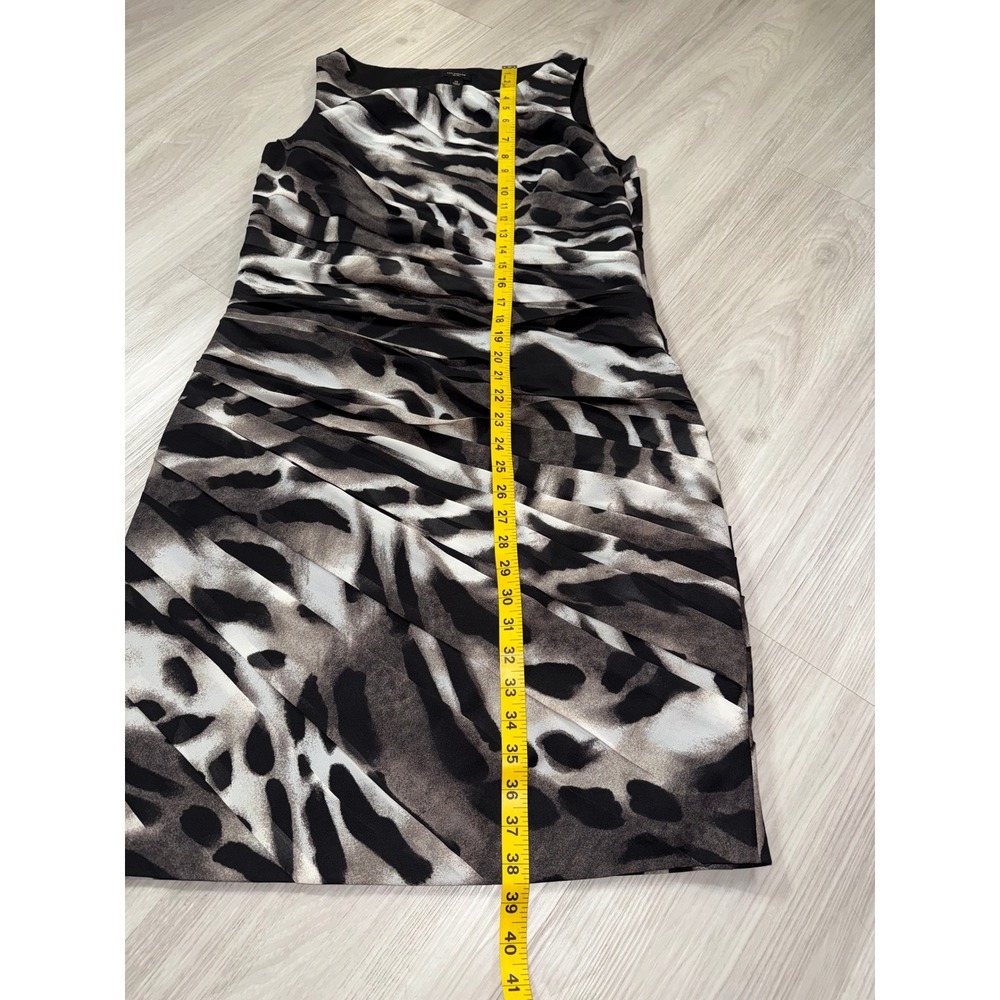 Ann Taylor Animal Print Ruched Sheath Dress Gray Black White Sleeveless Size 14 - Picture 7 of 11